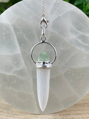 Scolecite And Green Apophyllite Crystal Pendulum