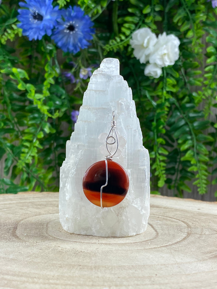 Carnelian and Rose Quartz Wire Wrapped Pendant