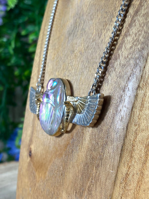 Aura Quartz Winged Scarab Necklace