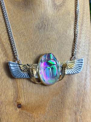 Aura Quartz Winged Scarab Necklace