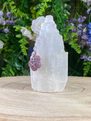 Small Lepidolite Wire Wrapped Flower Pendant