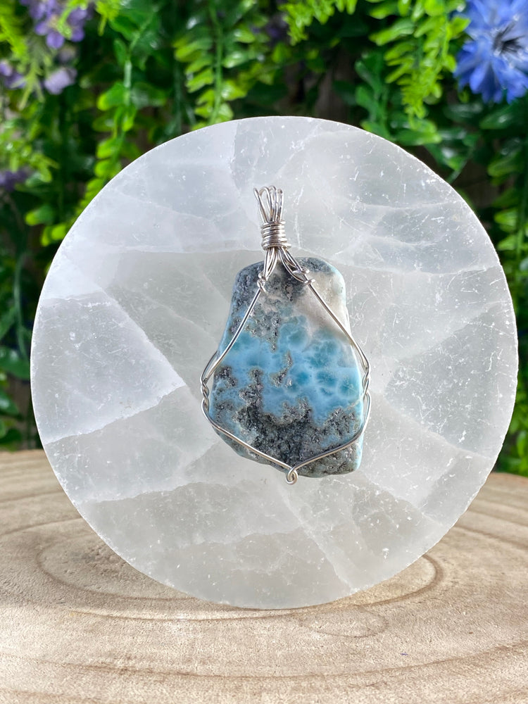 Larimar Wire Wrapped Pendant