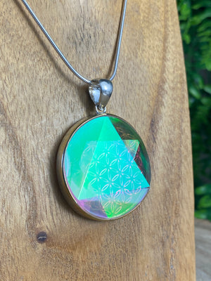 Aura Quartz Stargate Pendant With Seed Of Life