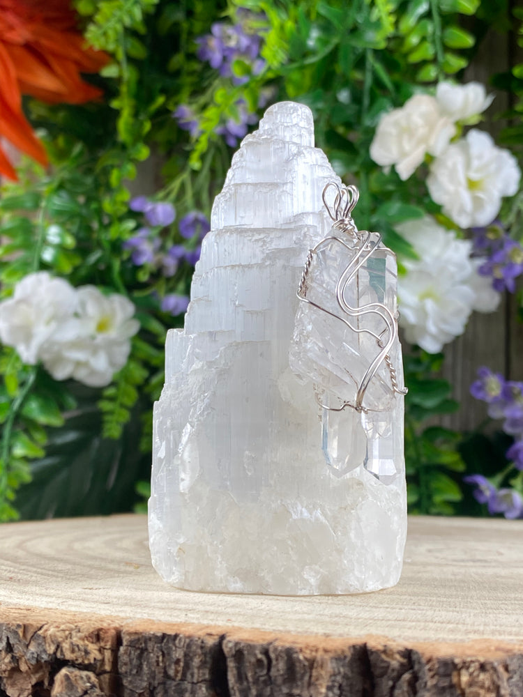 Sacred Lemurian Rose Faden Wire Wrapped Pendant