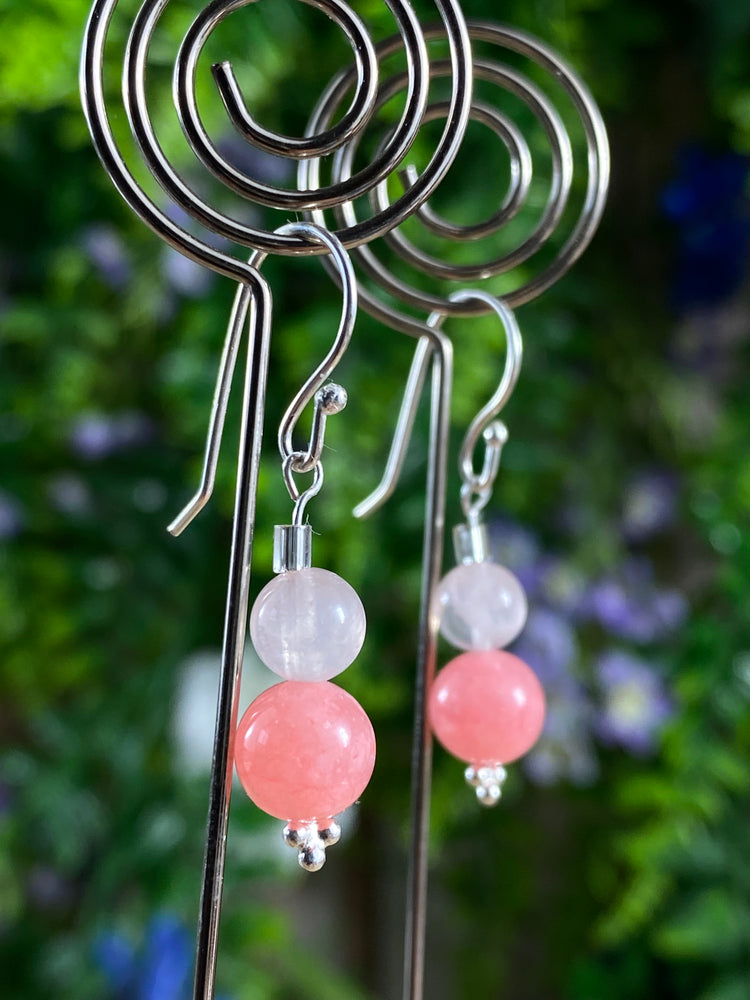 Rose Quartz And Dyed Kyanite Earrings