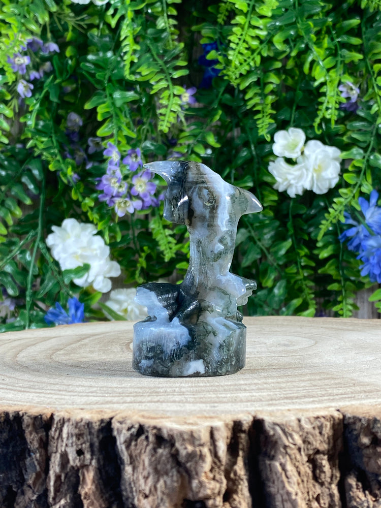 Moss Agate Dolphin Carving
