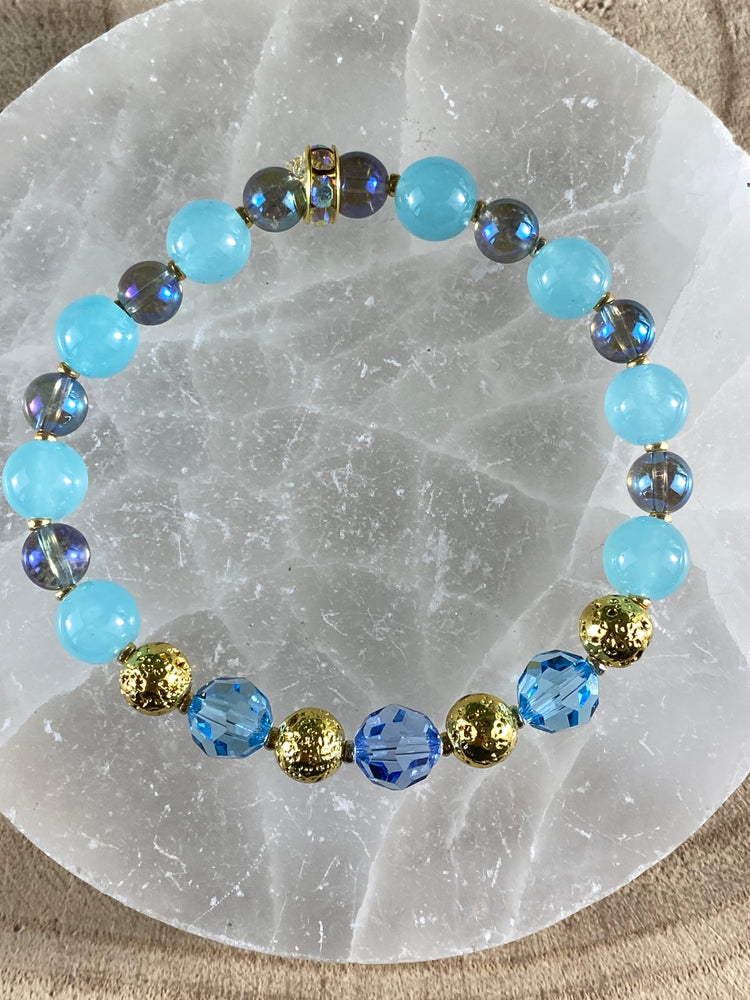 Dyed Agate, Electroplated Rock Crystal And Lava Bead Bracelet