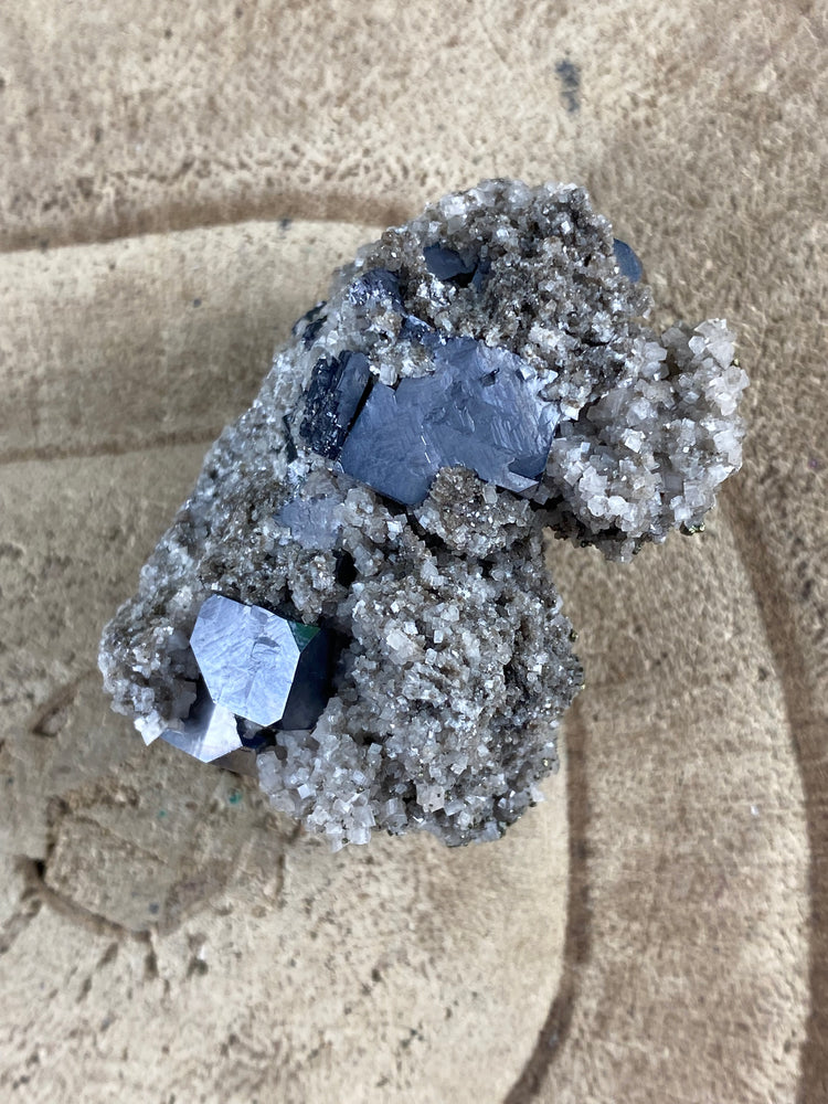 Galena on Calcite / Pyrite