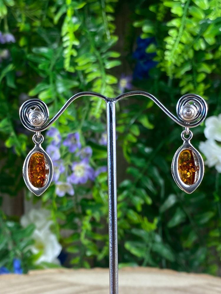 Amber In Silver Earrings