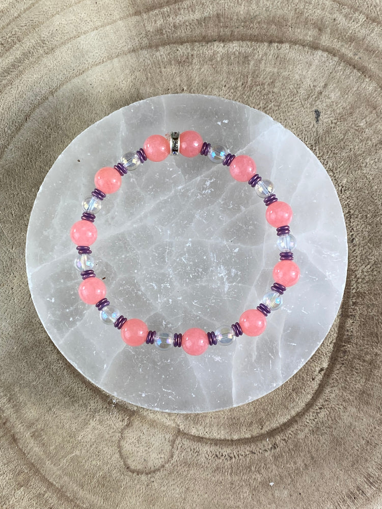Pink Kyanite (Dyed) and Angel Aura Rock Crystal Bracelet