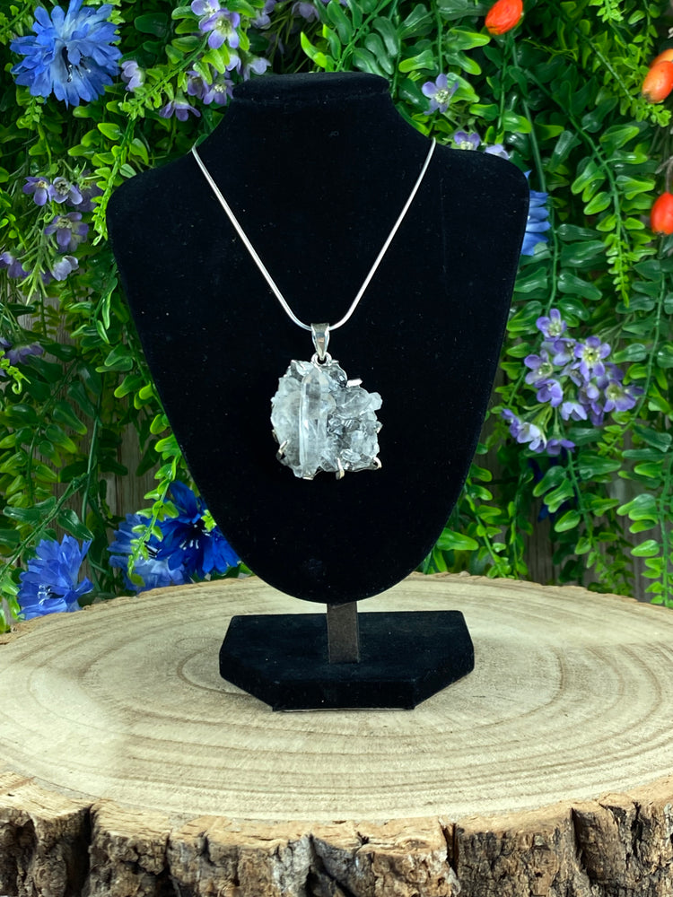 Raw Quartz And Tourmaline Pendant