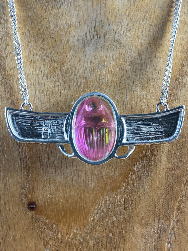 Aura Quartz Winged Scarab Necklace