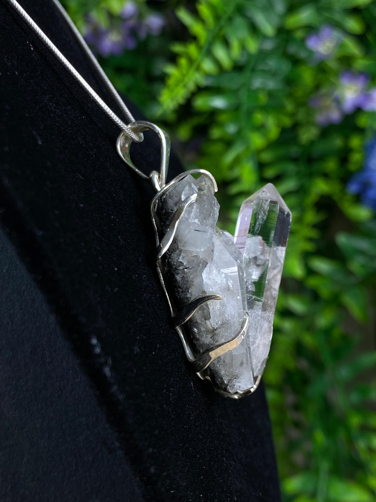 Raw Quartz And Tourmaline Pendant