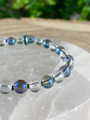 Clear Quartz And Electroplated Rock Crystal Bracelet