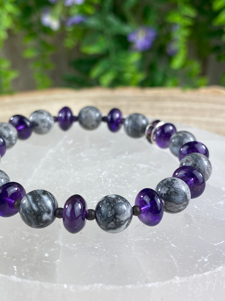 Crazy Lace Agate and Amethyst Bracelet