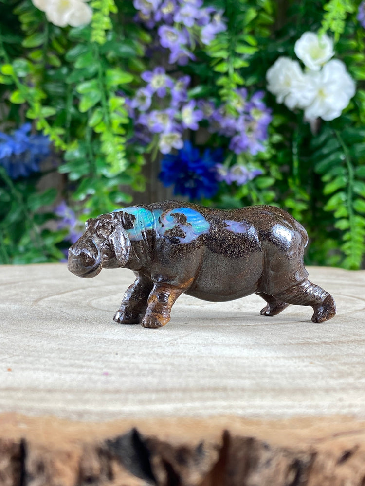 Boulder Opal Hippopotamus Carving
