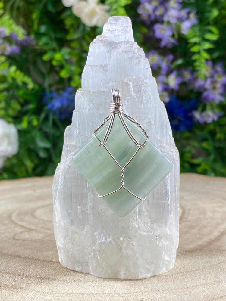 Green Calcite Wire Wrapped Pendant