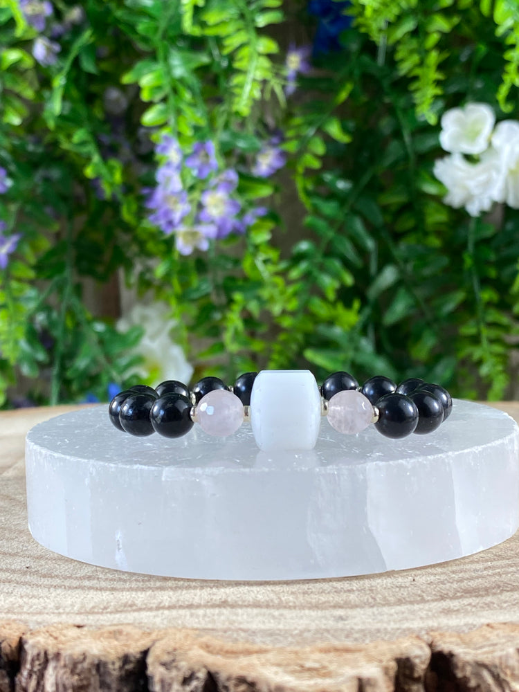 Snow Quartz, Rose Quartz And Shungite Bracelet