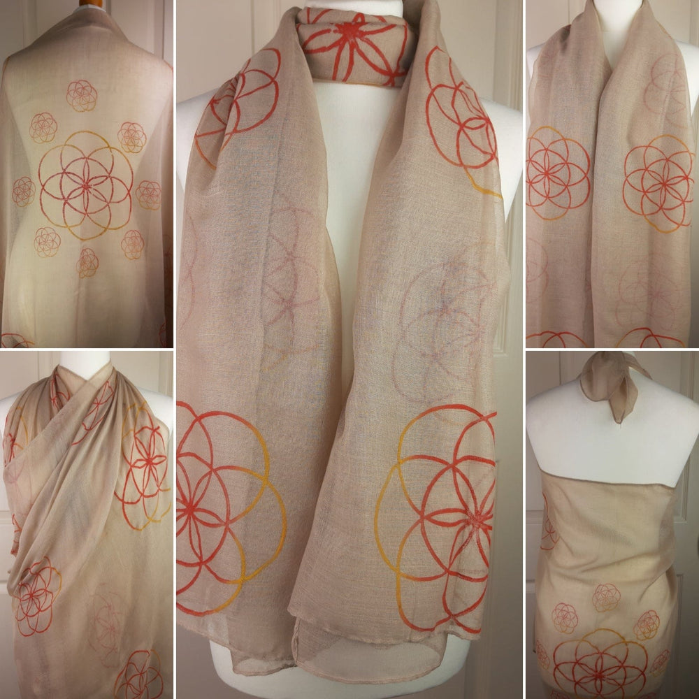 Elements of Avebury Shawls Beige Shawl with Seed of Life