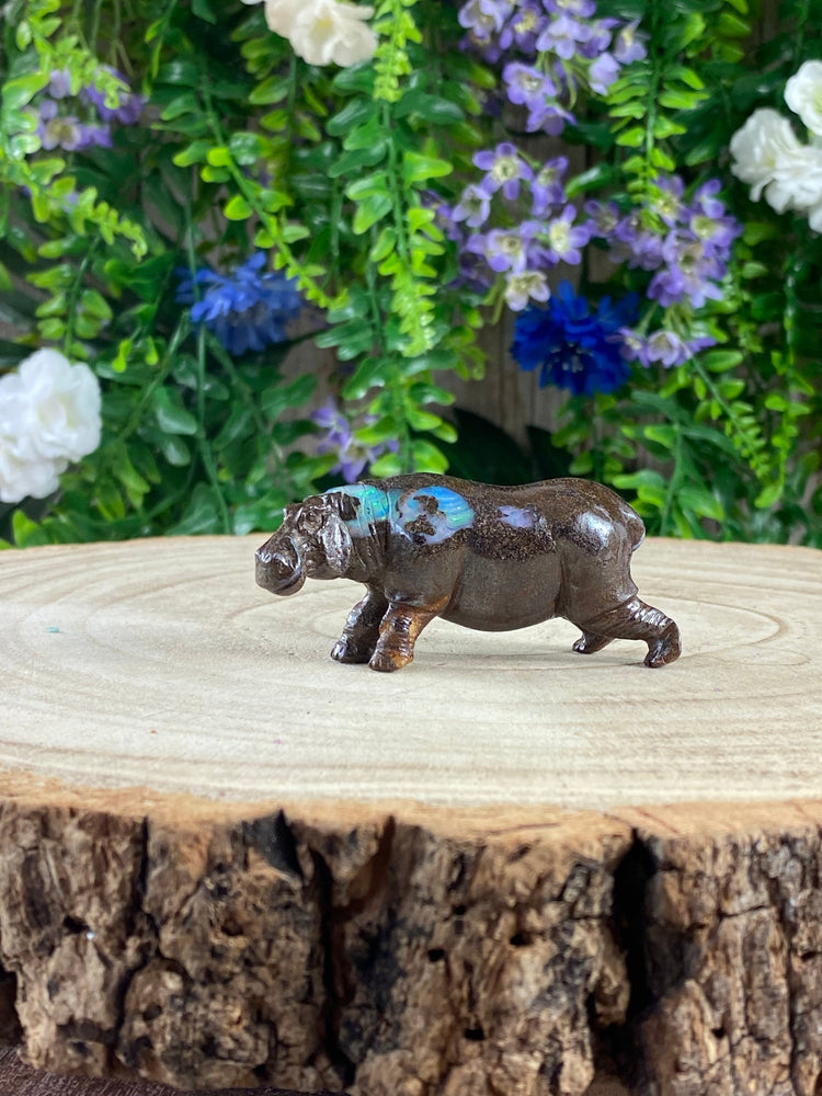 Boulder Opal Hippopotamus Carving