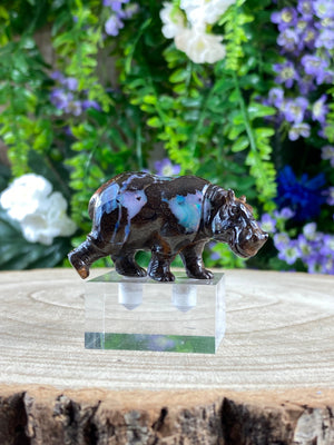 Elements of Avebury Boulder Opal Hippopotamus Carving