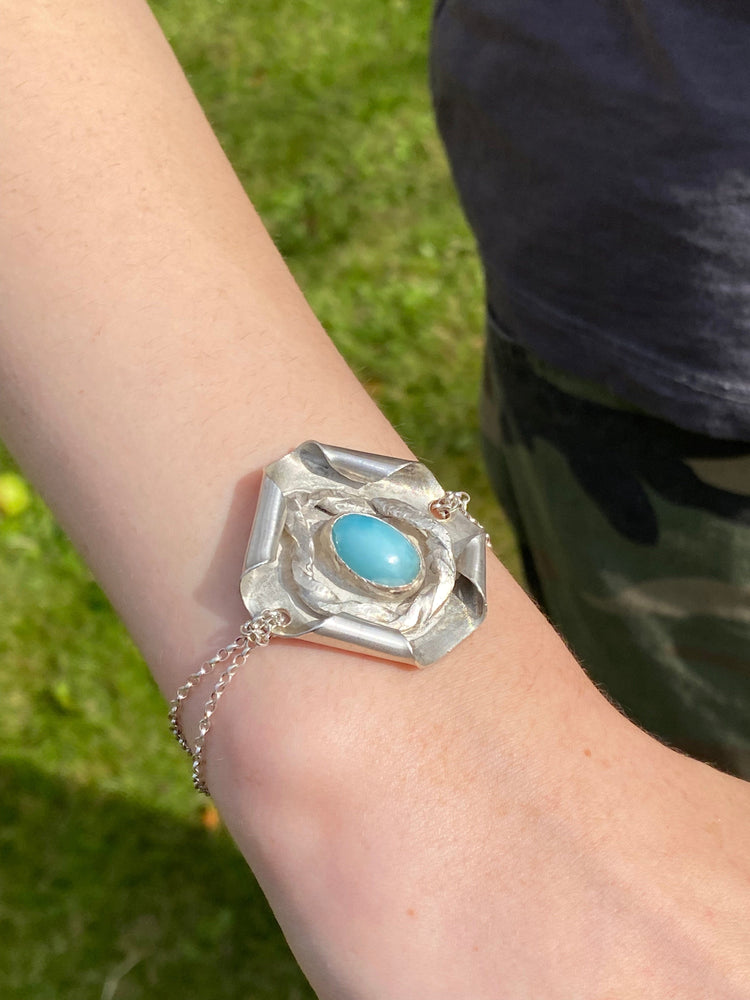 Elements of Avebury Curved Square Bracelet with Larimar Centre