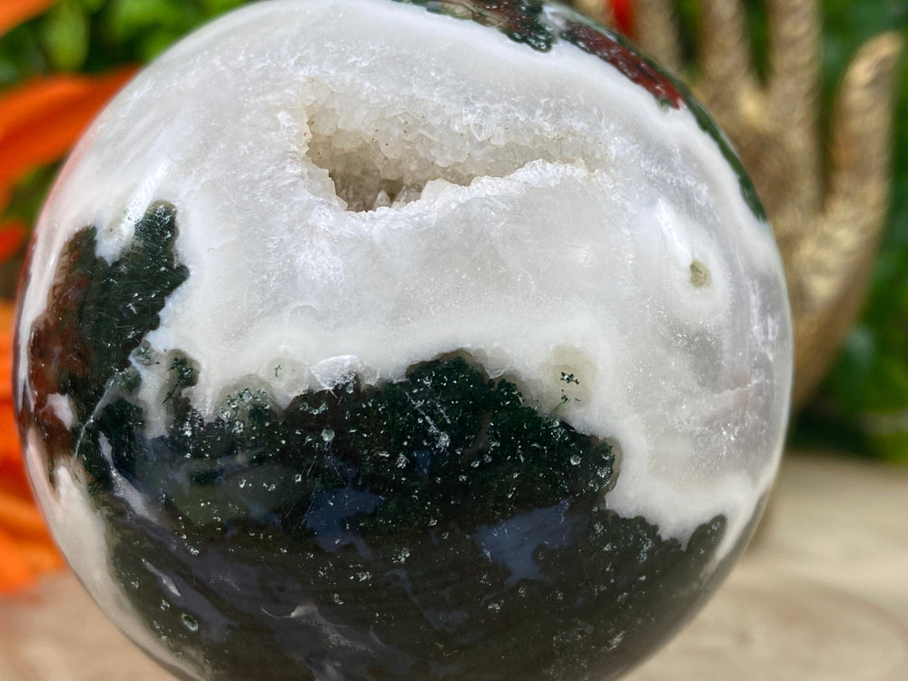 Elements of Avebury Crystal Moss Agate Sphere