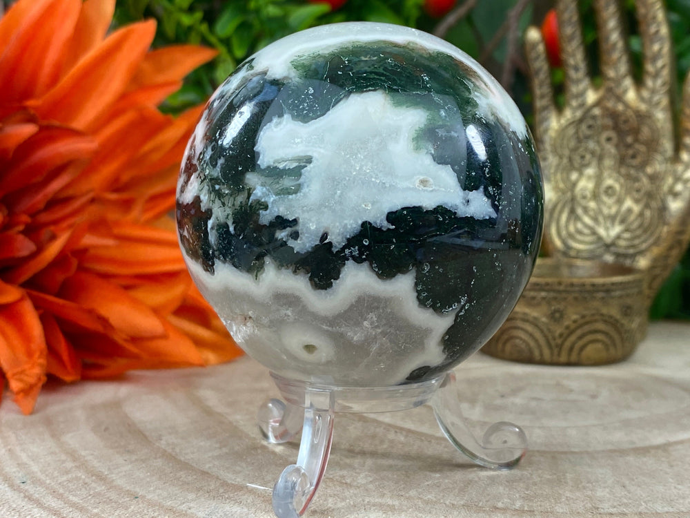 Elements of Avebury Crystal Moss Agate Sphere