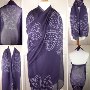 Elements of Avebury Shawls Purple Shawl with Hearts as Four Leaf Clovers Print