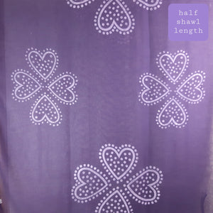 Elements of Avebury Shawls Purple Shawl with Hearts as Four Leaf Clovers Print