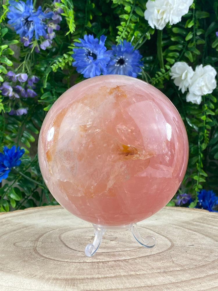 Elements of Avebury Rose Quartz Sphere with Golden Healer Inclusions