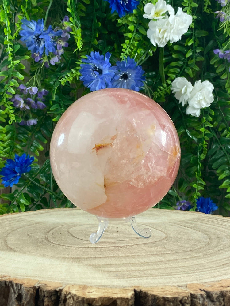 Elements of Avebury Rose Quartz Sphere with Golden Healer Inclusions