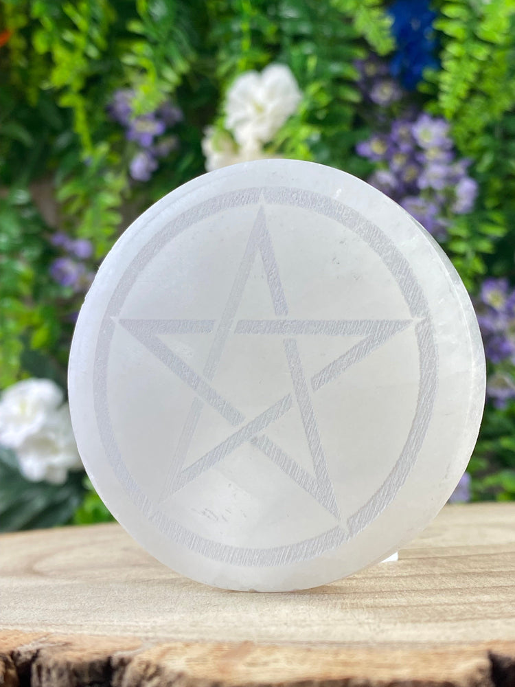 Elements of Avebury Small Selenite Pentagram Plate