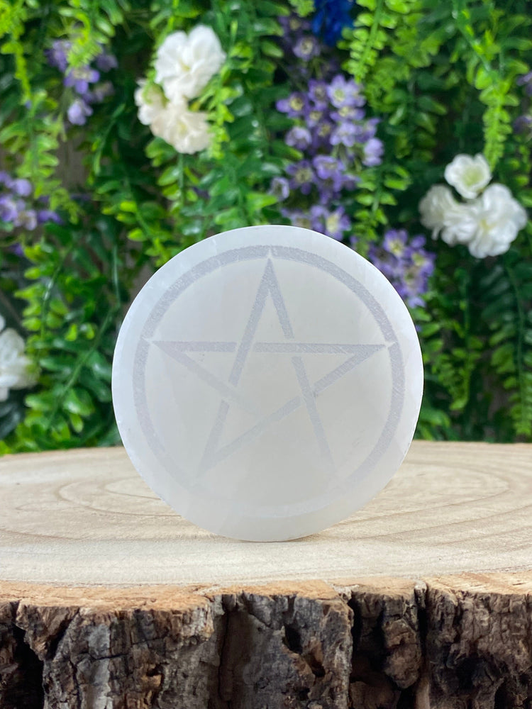 Small Selenite Pentagram Plate