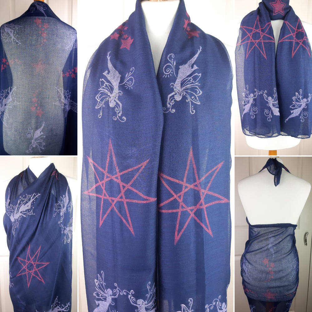 Navy Shawl with Fairies and Faery Star Print
