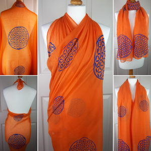 Orange Shawl with Flower of Life Sacred Geometry