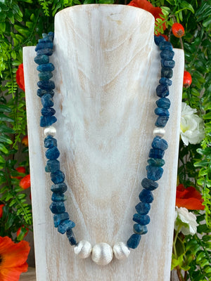 Apatite, hand drilled Necklace with Silver Beads