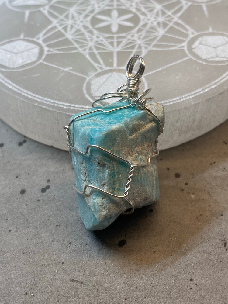 Natural Amazonite Chunk Wire Wrapped Pendant