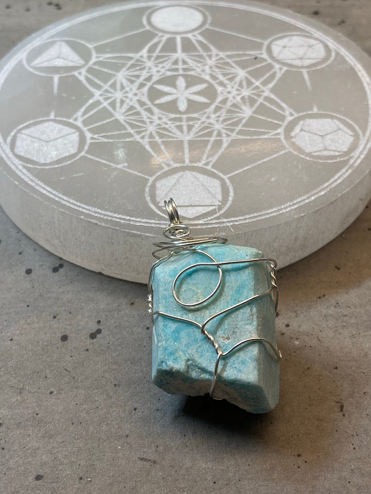 Natural Amazonite Chunk Wire Wrapped Pendant